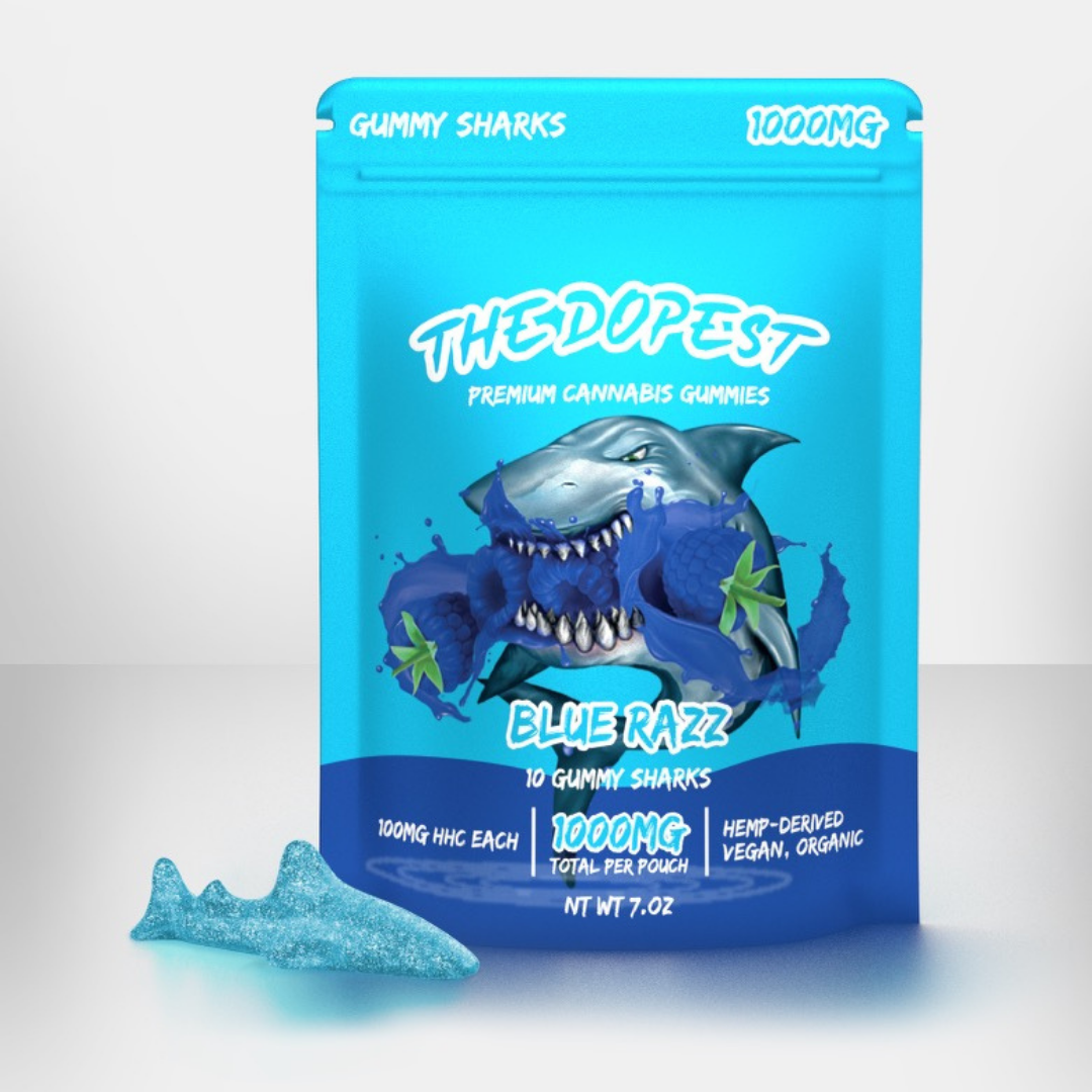 The Dopest Blue Razz Sharks HHC Gummies 1000mg