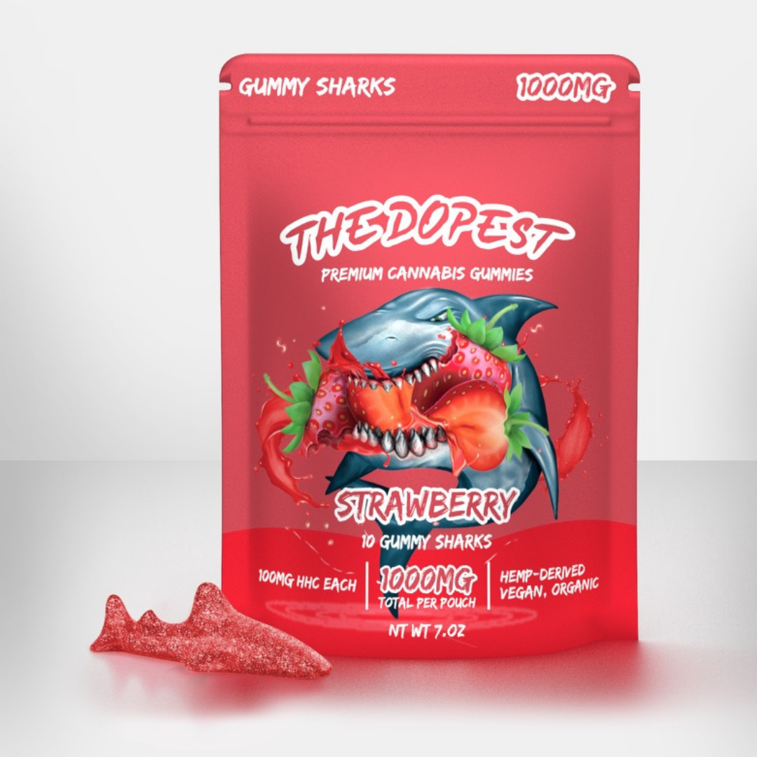 The Dopest Strawberry Sharks Gummies 1000mg 10 Count
