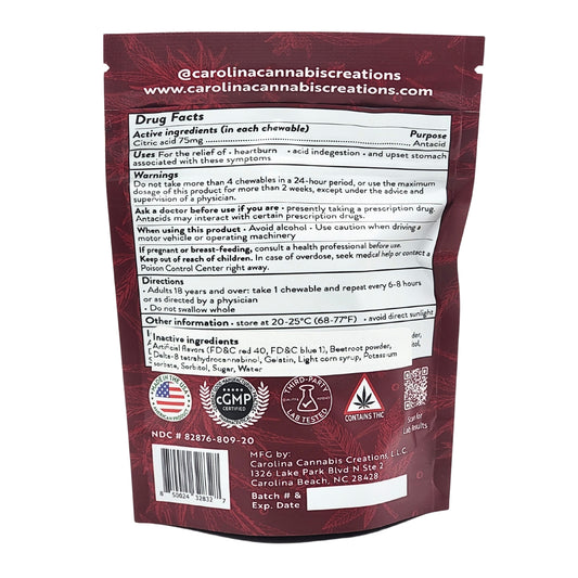 Soothe Chewables | Delta 8 | Cherry 20ct bag | Carolina Cannabis Creations