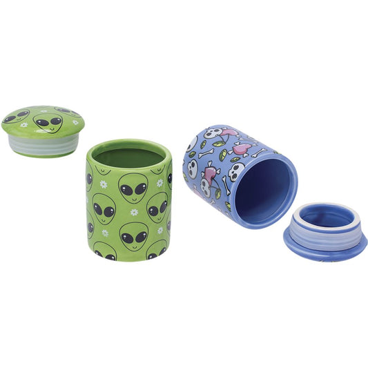 12CT DISPLAY - Fujima Ceramic Stash Jar & Lid - 2.75" / Assorted Designs