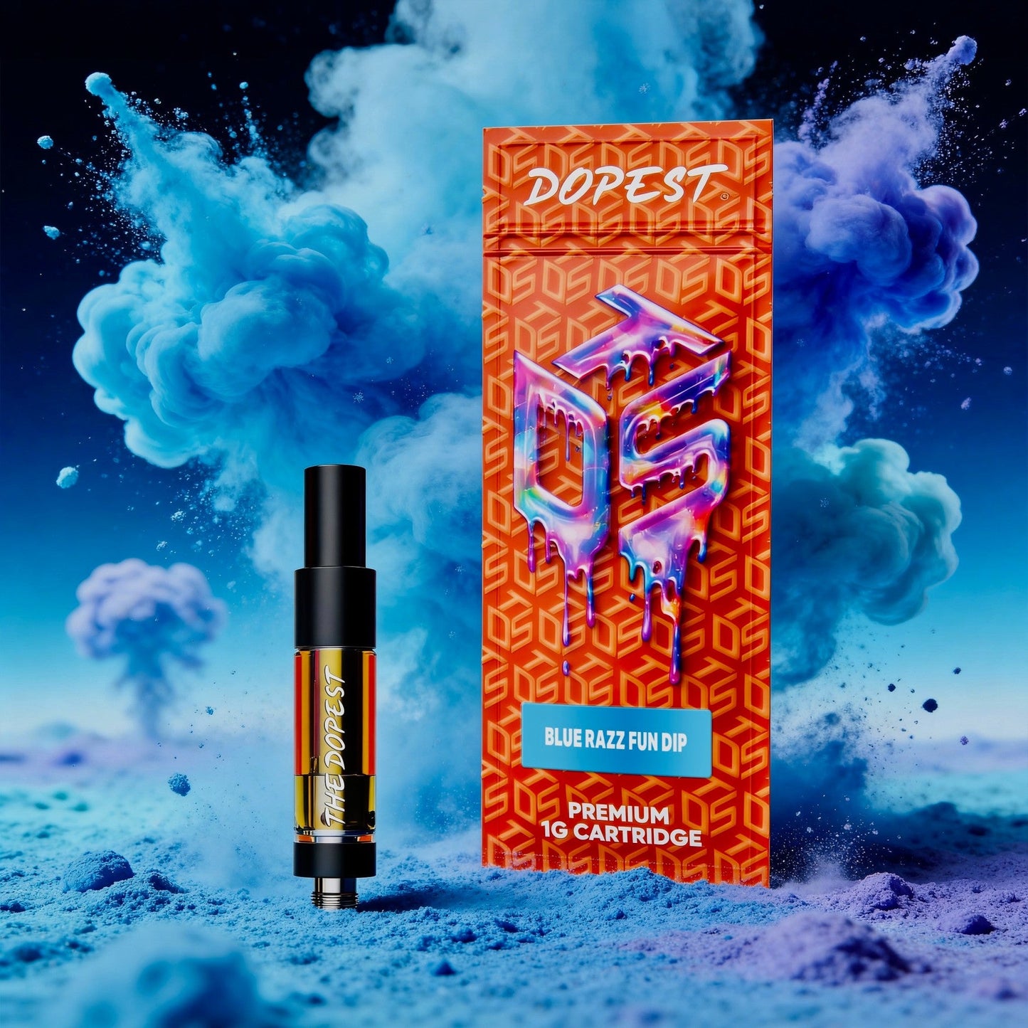 The Dopest Blue Razz Fun Dip Hybrid THCA Vape Cartridge 1g