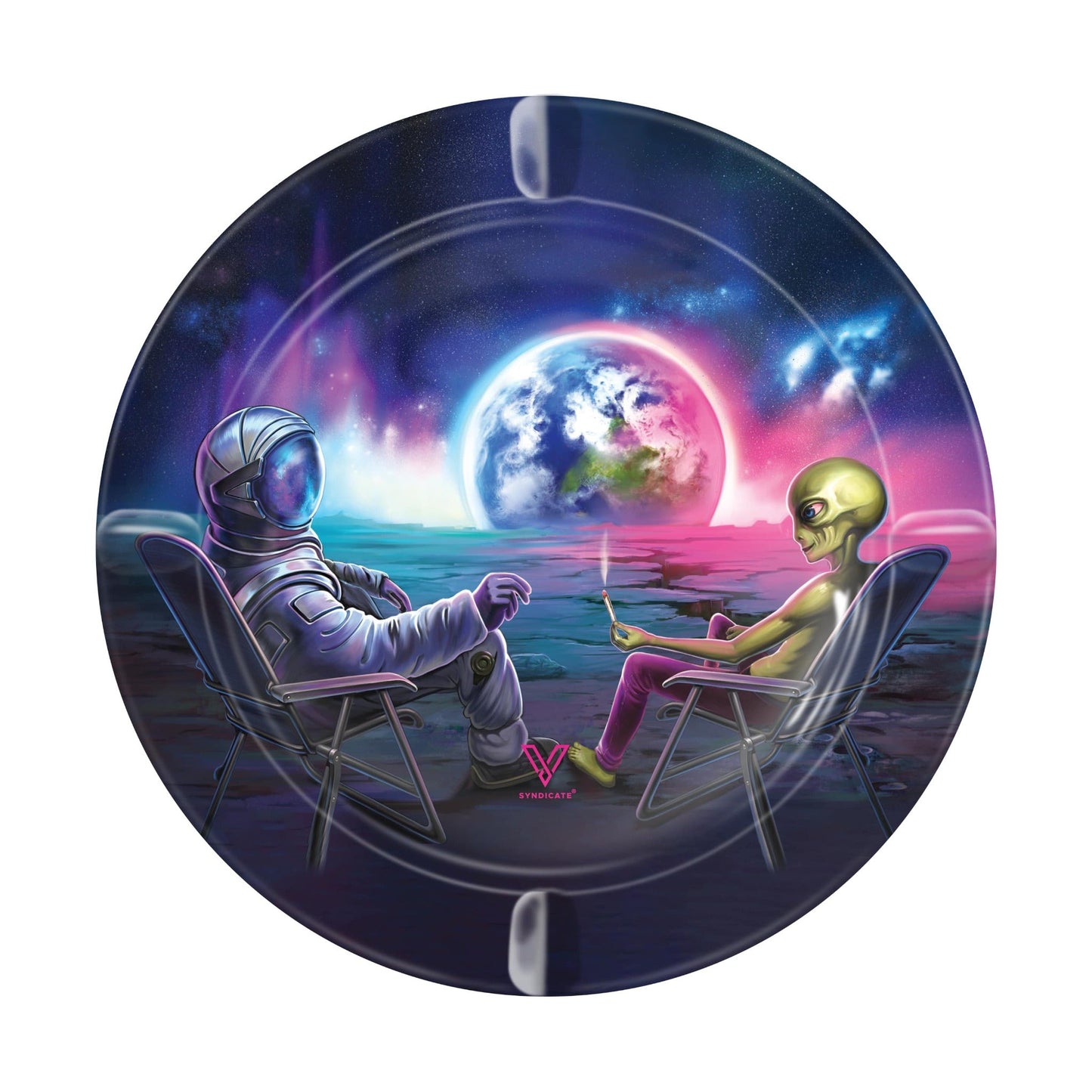 V Syndicate Blunt Orbit Round Metal Ashtray 5in