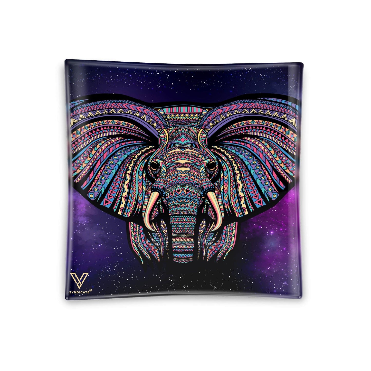 V Syndicate Elephant Square Glass Ashtray 4.5in