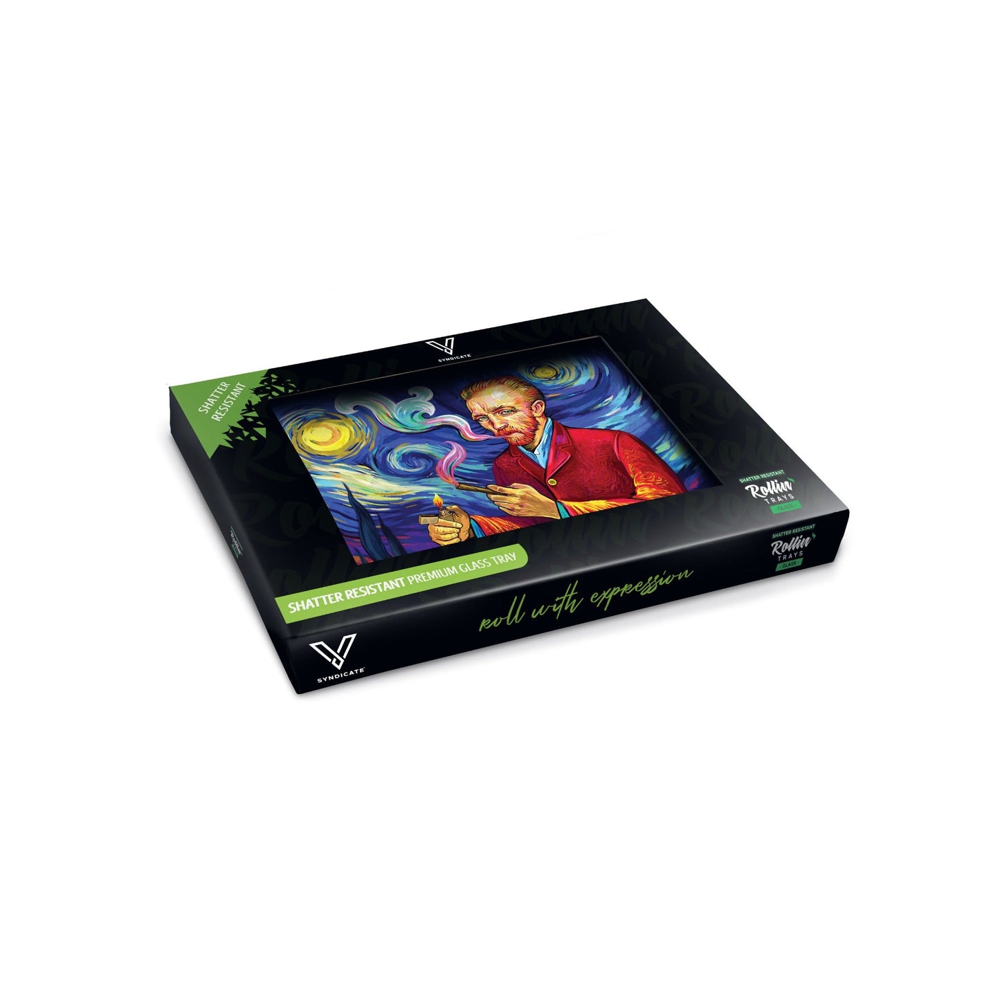 V Syndicate Smoky Night Glass Rolling Tray 6.75in