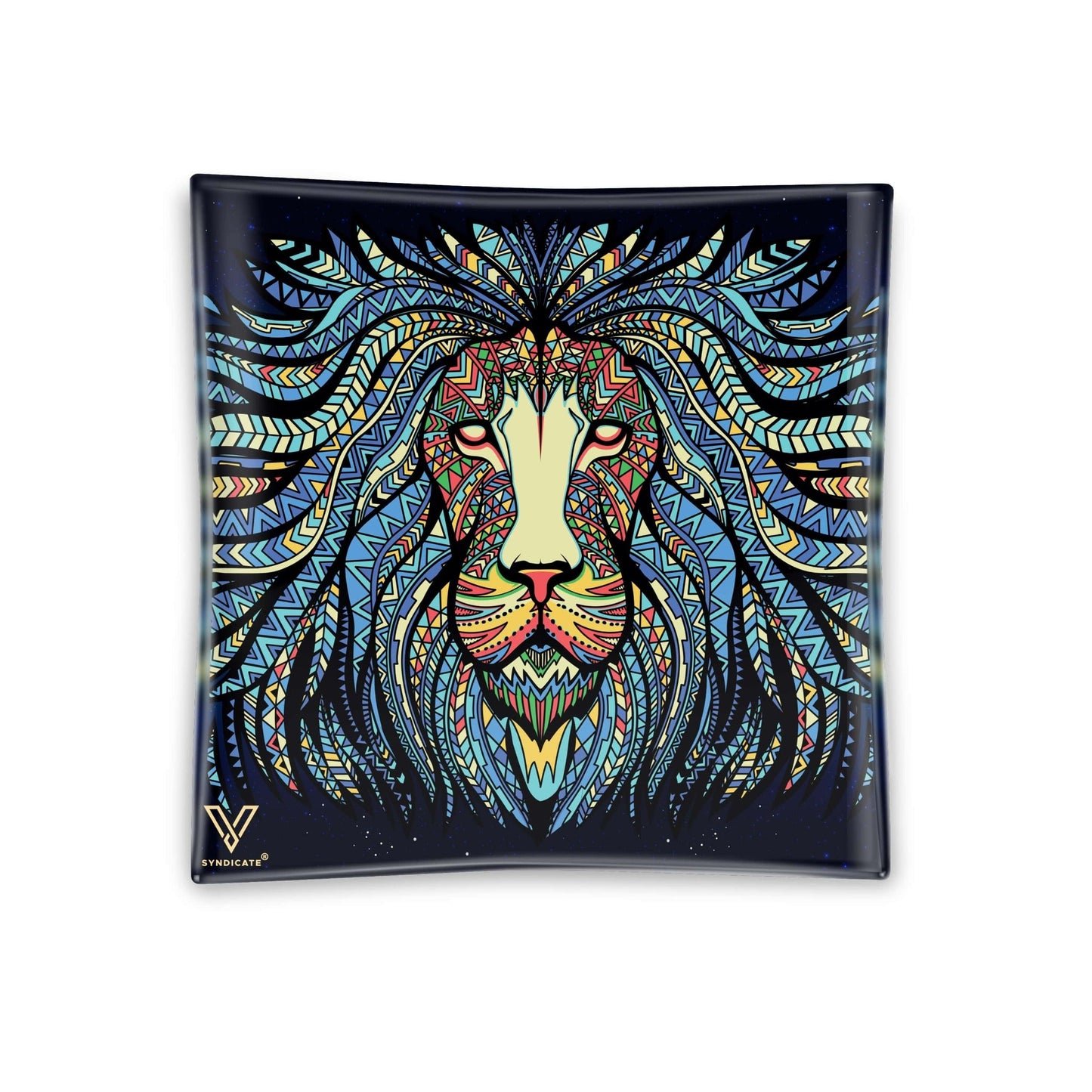 V Syndicate Tribal Lion Square Glass Ashtray 4.5in