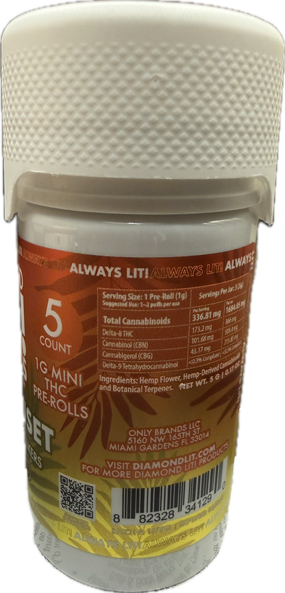 Diamond Lit! Exotics Dog Walkers - 1G Delta-8 Pre-Rolls 5ct Jar (Sativa/Hybrid/Indica)