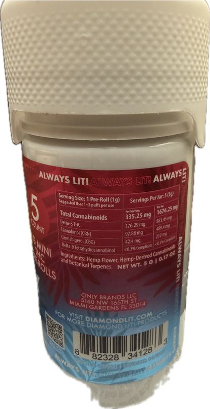 Diamond Lit! Exotics Dog Walkers - 1G Delta-8 Pre-Rolls 5ct Jar (Sativa/Hybrid/Indica)