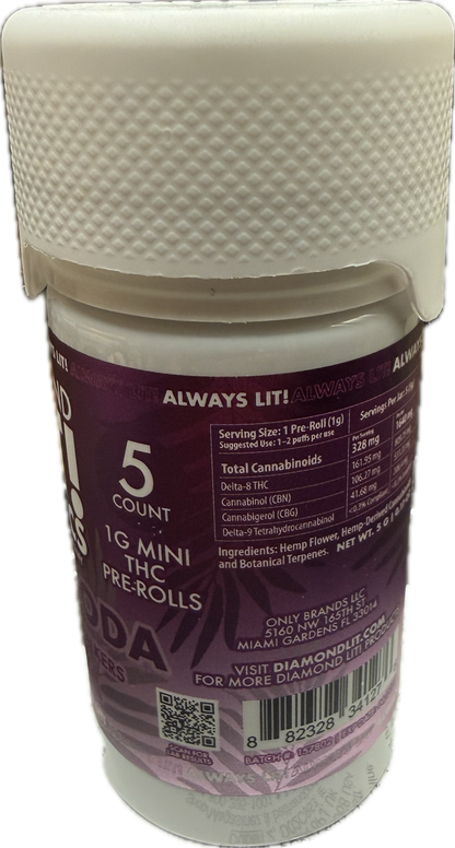 Diamond Lit! Exotics Dog Walkers - 1G Delta-8 Pre-Rolls 5ct Jar (Sativa/Hybrid/Indica)