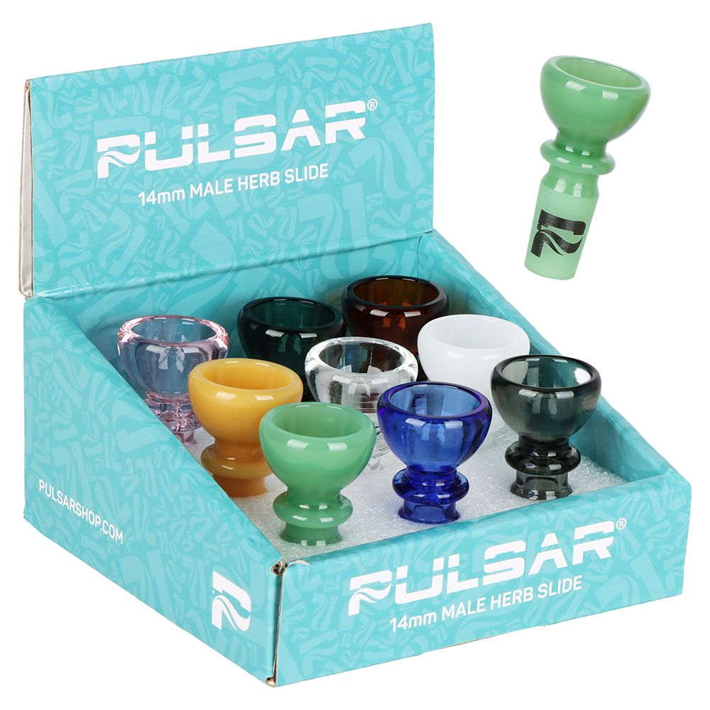 9CT - Pulsar Goblet Glass Herb Slide - 14mm M / Assorted Colors
