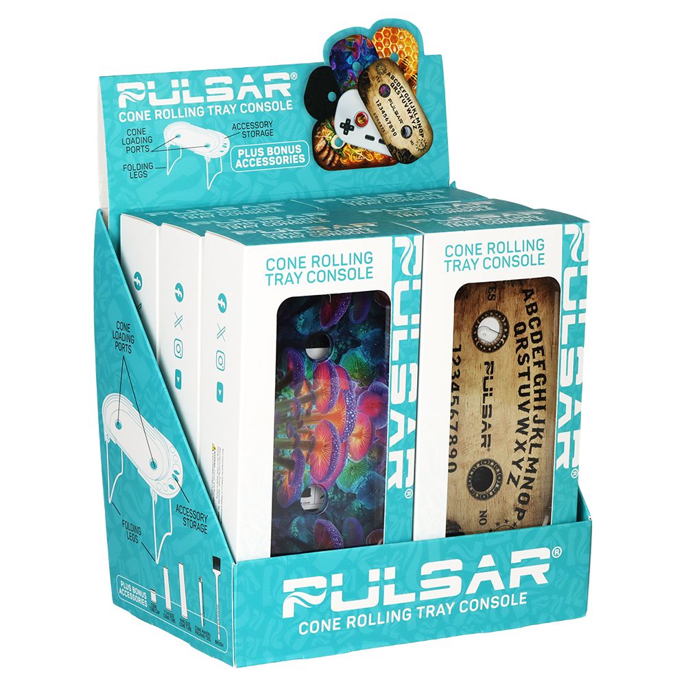 6CT - Pulsar Elevated Cone Rolling Tray Console Assortment 2 - 9.25"x4.2" /  Assorted Designs