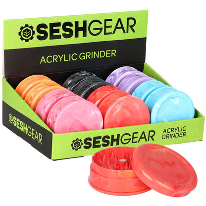 12CT - SeshGear Marbled Acrylic Grinder -  2pc / 2.4" / Assorted Colors
