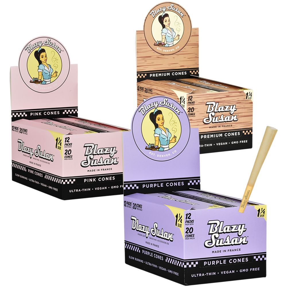 Blazy Susan Pre-Rolled Cones Slide Box | 1 1/4 | 20pc | 12pk Blazy Susan Pre-Rolled Cones Slide Box | 1 1/4 | Cone