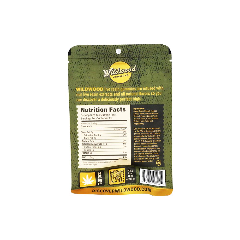 Wildwood Dispensary Grade Live Resin THC Gummies | 100mg | 5pc | 10pk Display