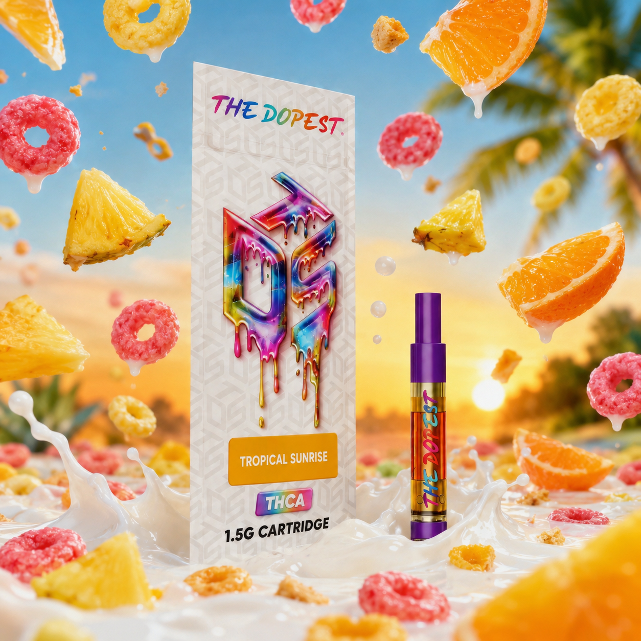 The Dopest Tropical Sunrise 1.5G THCA Liquid Diamonds Vape Cartridge