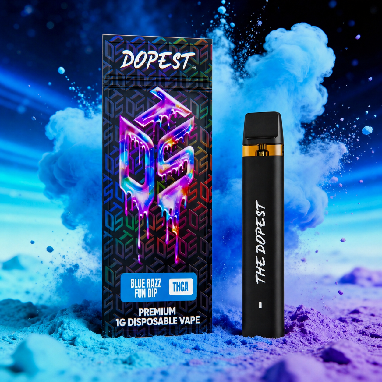 The Dopest Blue Razz Fun Dip Hybrid THCA Vape Disposable 1g