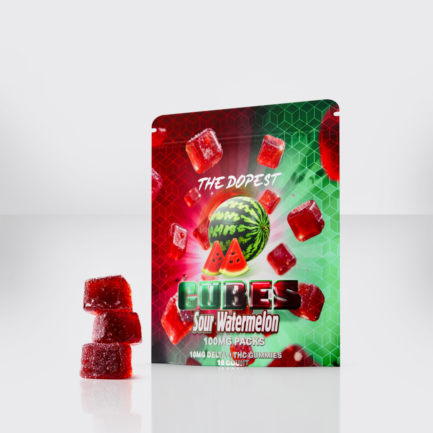 The Dopest Sour Watermelon Cubes Delta 9 Gummies 100mg