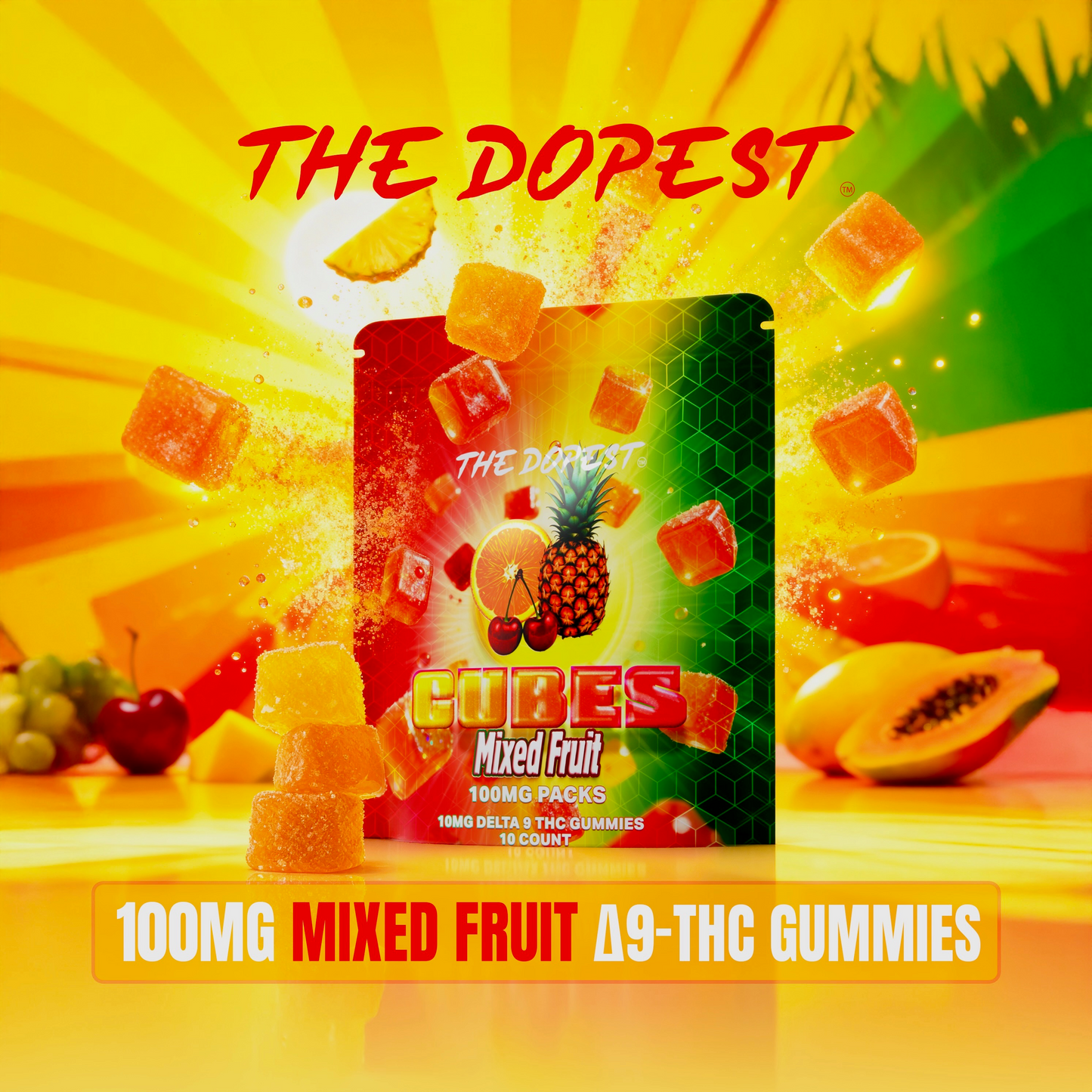 The Dopest Mixed Fruit CUBES 100mg Delta 9 Gummies 10mg Each