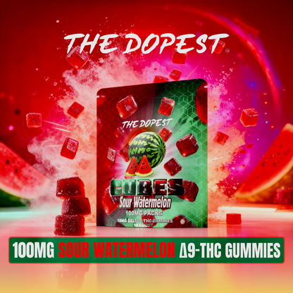 The Dopest Sour Watermelon Cubes Delta 9 Gummies 100mg