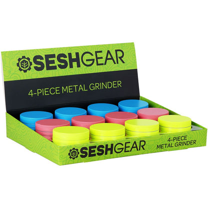12CT - SeshGear Glow In The Dark Metal Grinder - 4pc / 1.75" / Assorted Colors