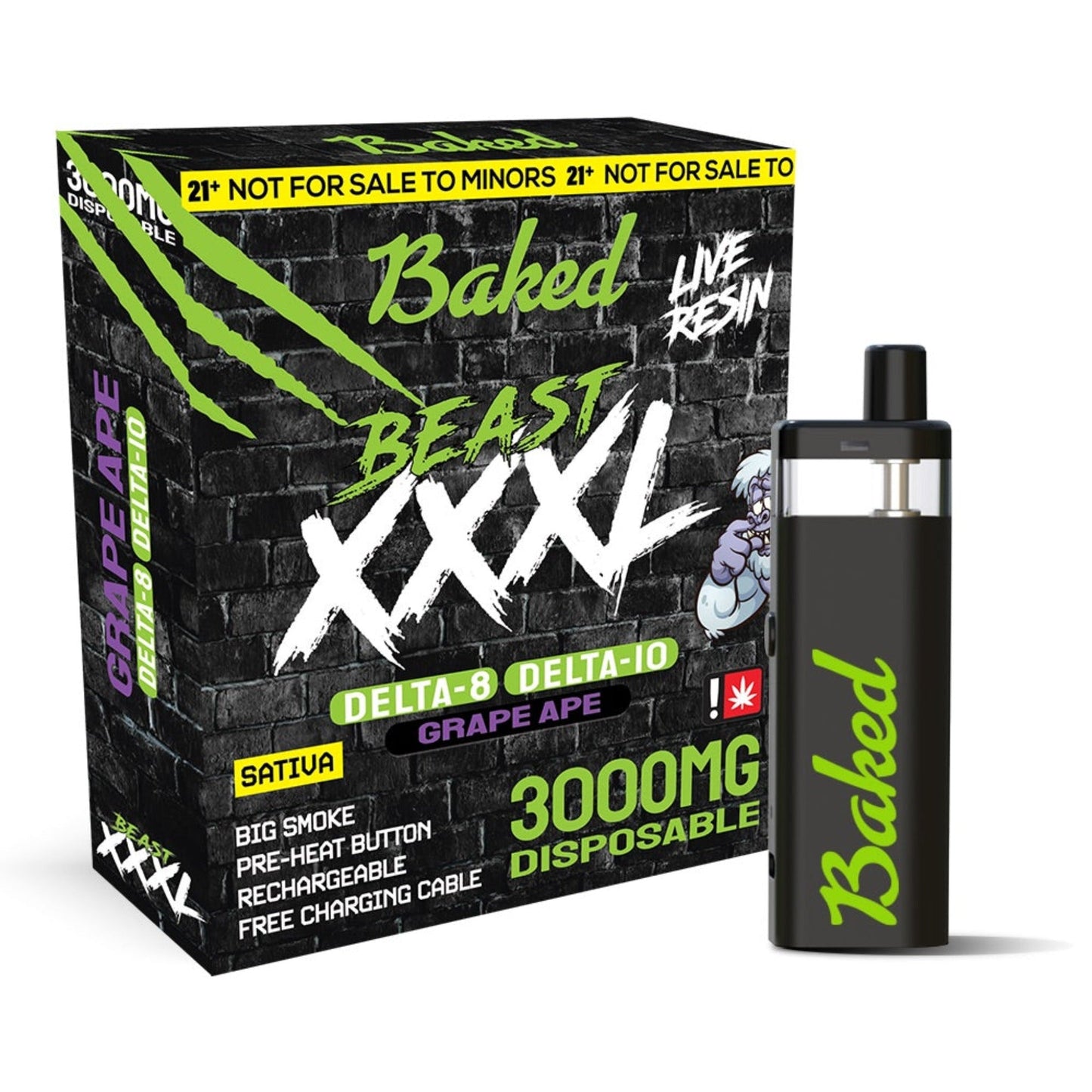 Baked BEAST D8/D10 Vaporizer 3000mg