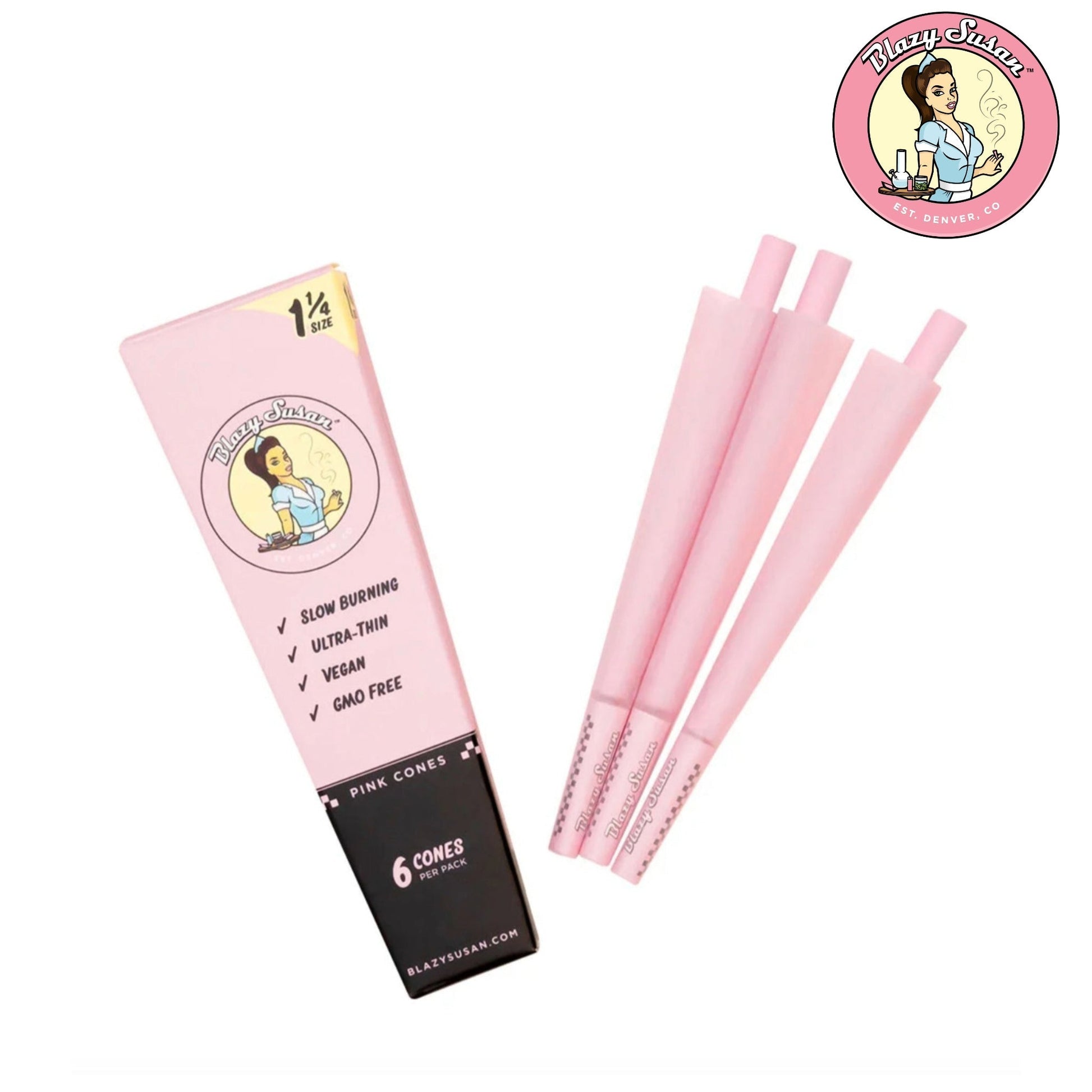 Blazy Susan Pre Rolled Cones 1 1/4in 6 Pack Pink