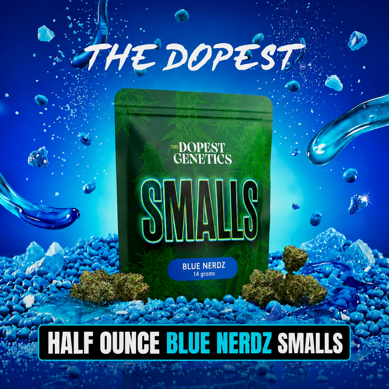 The Dopest Blue Nerdz Smalls Hybrid THCA Flower 14g