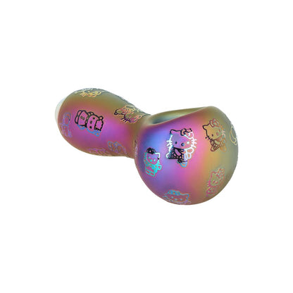 4CT BUNDLE - Hiya Cat Electroplated Etched Glass Spoon Pipe - 4" / Assorted Colors