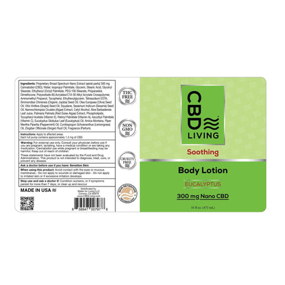 CBD Living Body Lotion 300mg Nano CBD Unscented Lavender Eucalyptus