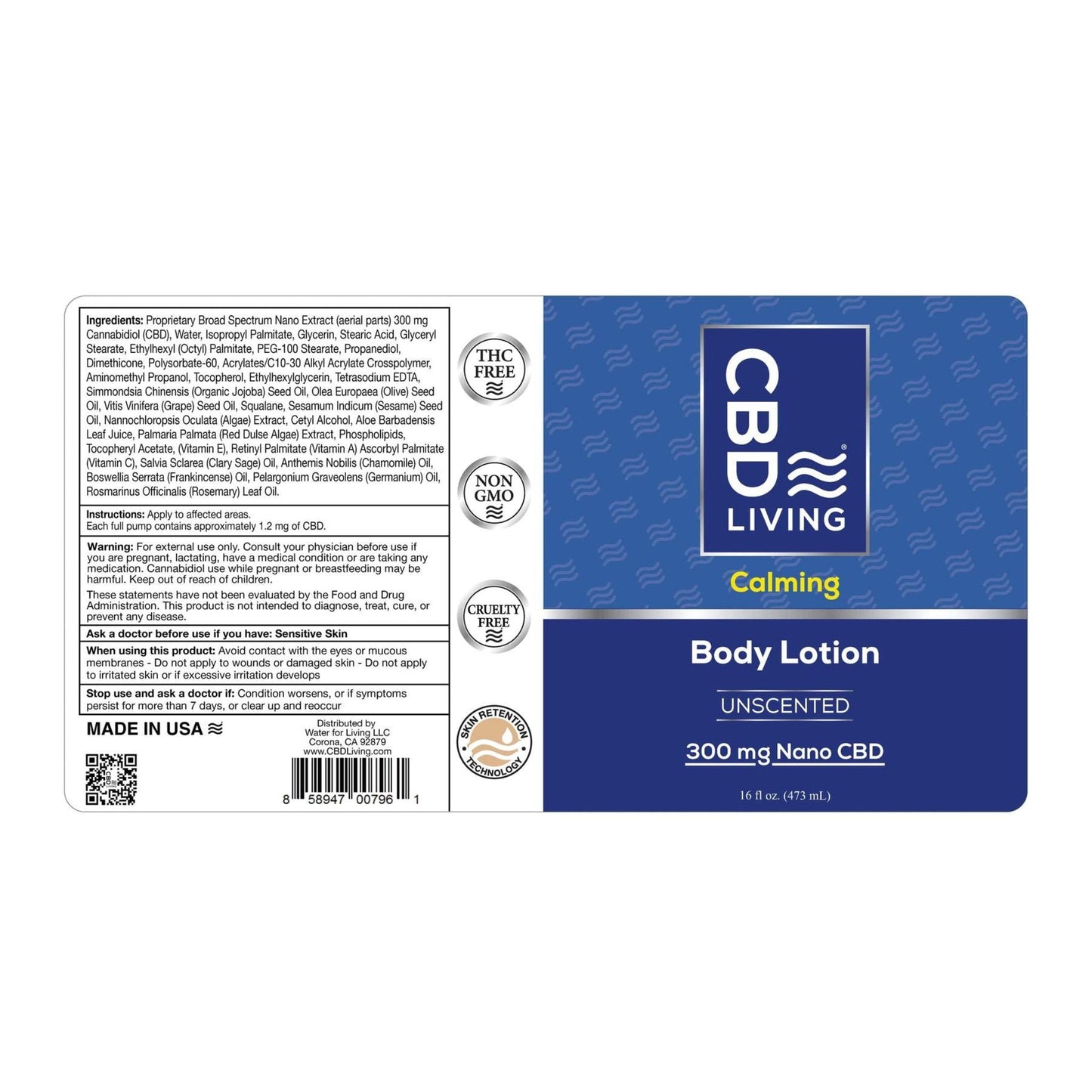 CBD Living Body Lotion 300mg Nano CBD Unscented Lavender Eucalyptus
