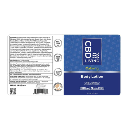 CBD Living Body Lotion 300mg Nano CBD Unscented Lavender Eucalyptus