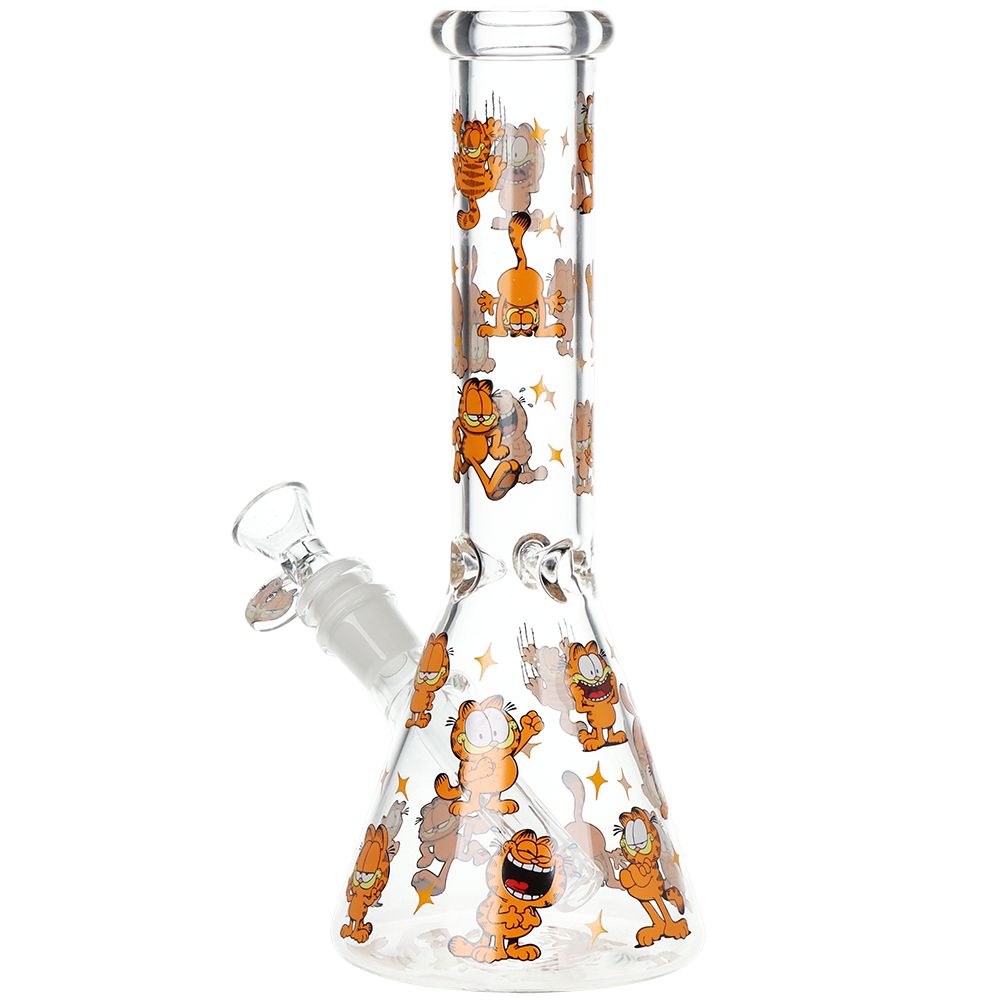 Stoned Garfield Beaker Glass Water Pipe - 10" / 14mm F