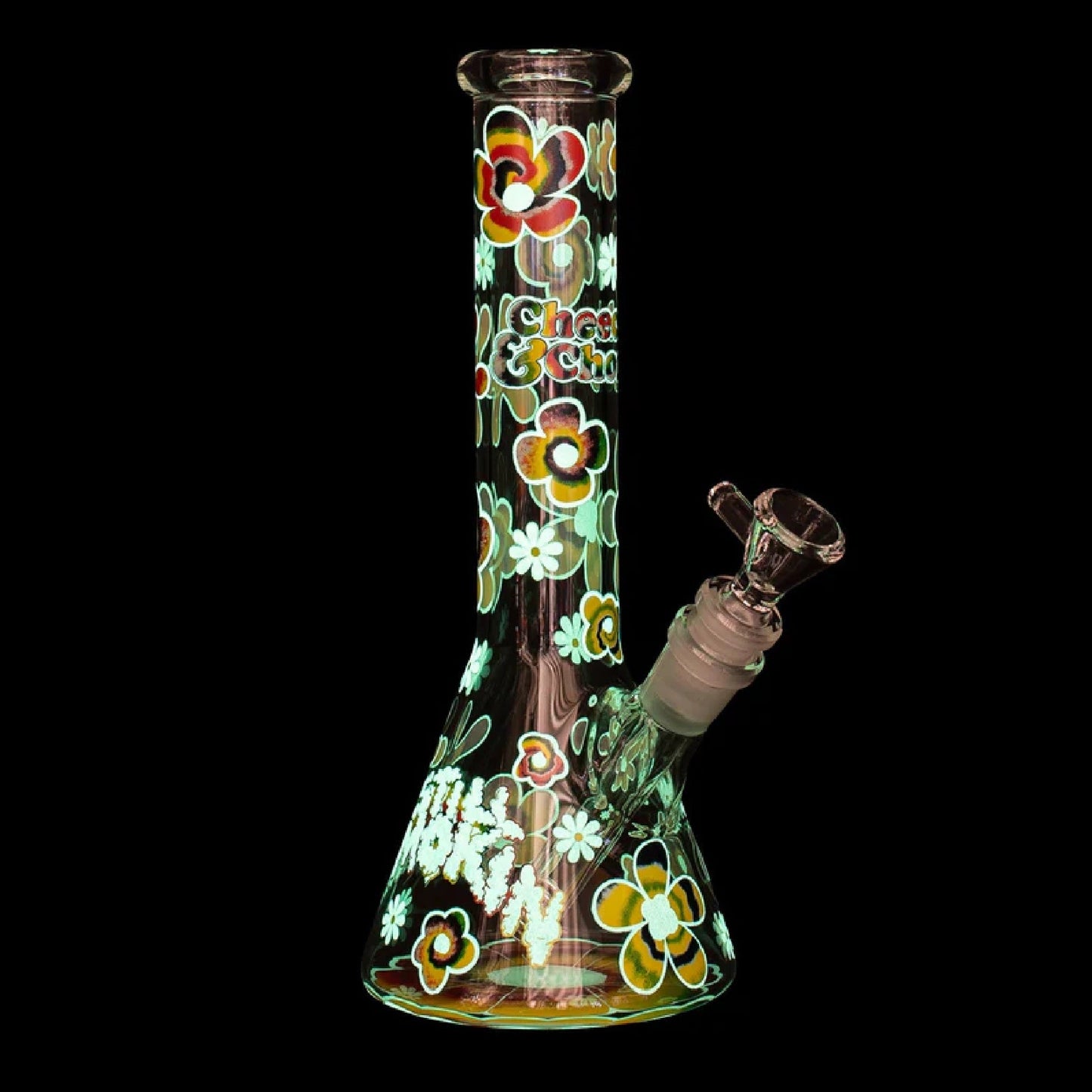 Cheech & Chong Glass Glow in the Dark Beaker Bong 10in