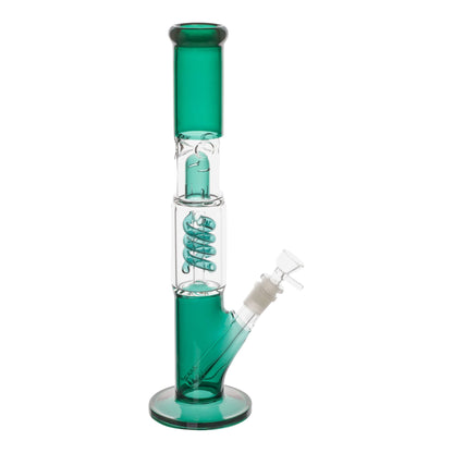Amy Coiled Straight Tube Bong 14in Glass Teal