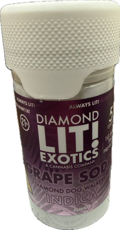 Diamond Lit! Exotics Dog Walkers - 1G Delta-8 Pre-Rolls 5ct Jar (Sativa/Hybrid/Indica)