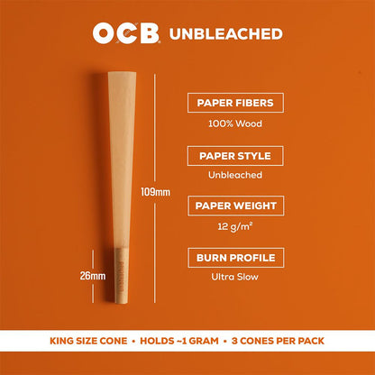 OCB Unbleached Pre-Rolled Cones | 24pk