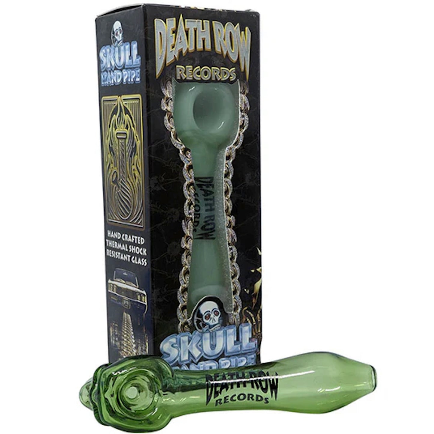 Death Row Records Skull Head Hand Pipe 4in