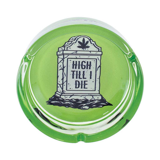 طفاية سجائر زجاجية خضراء HIGH TIL I DIE