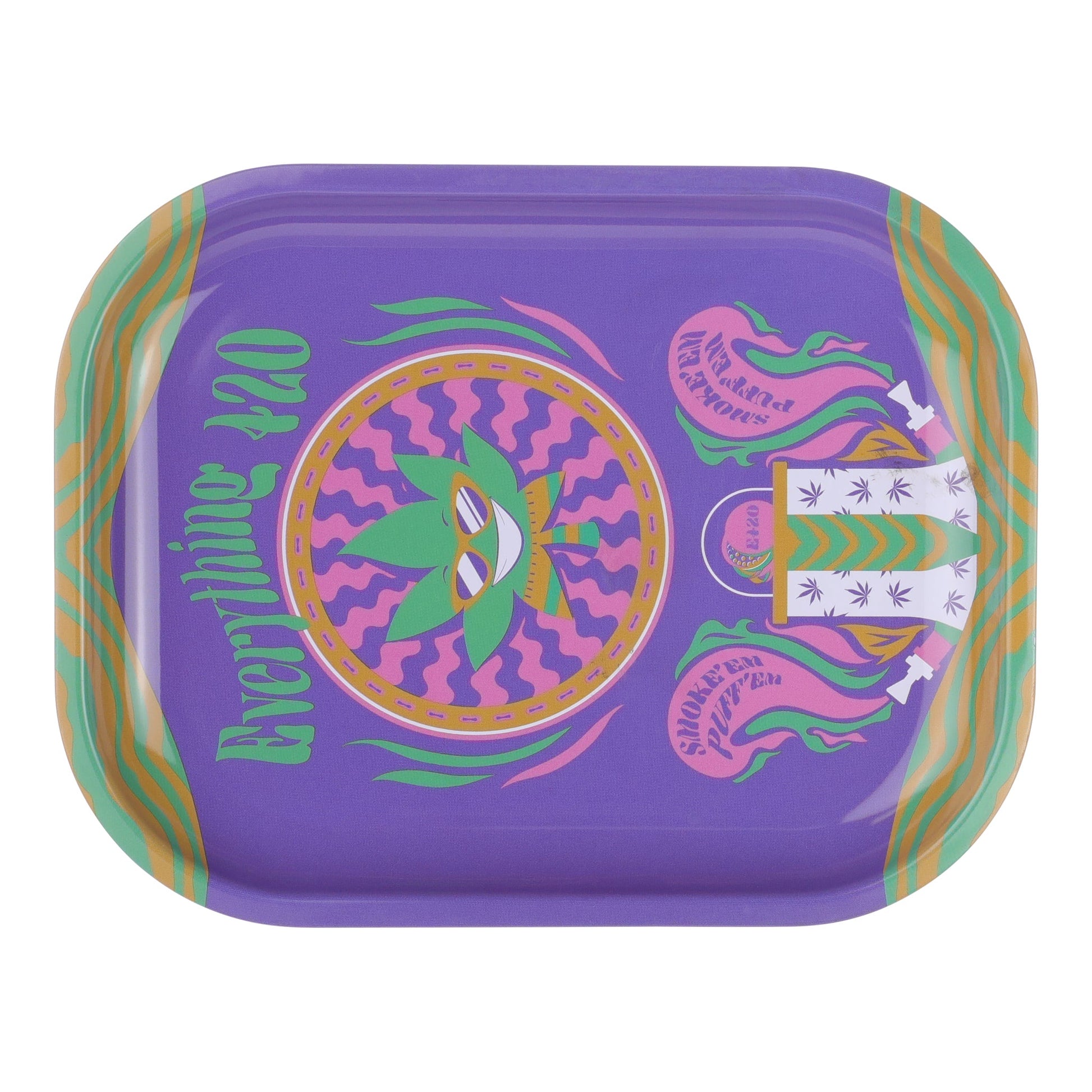 E420 Small Metal Rolling Tray 7x5in Spike Leaf or Campfire