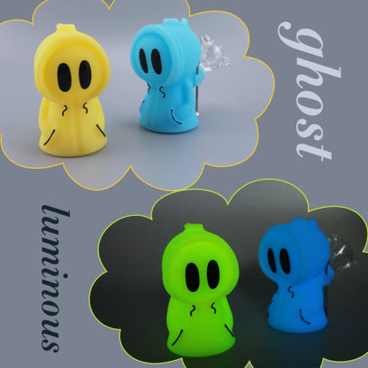 Siliclab Glowing Ghost Guy Pipe Bubbler 5in