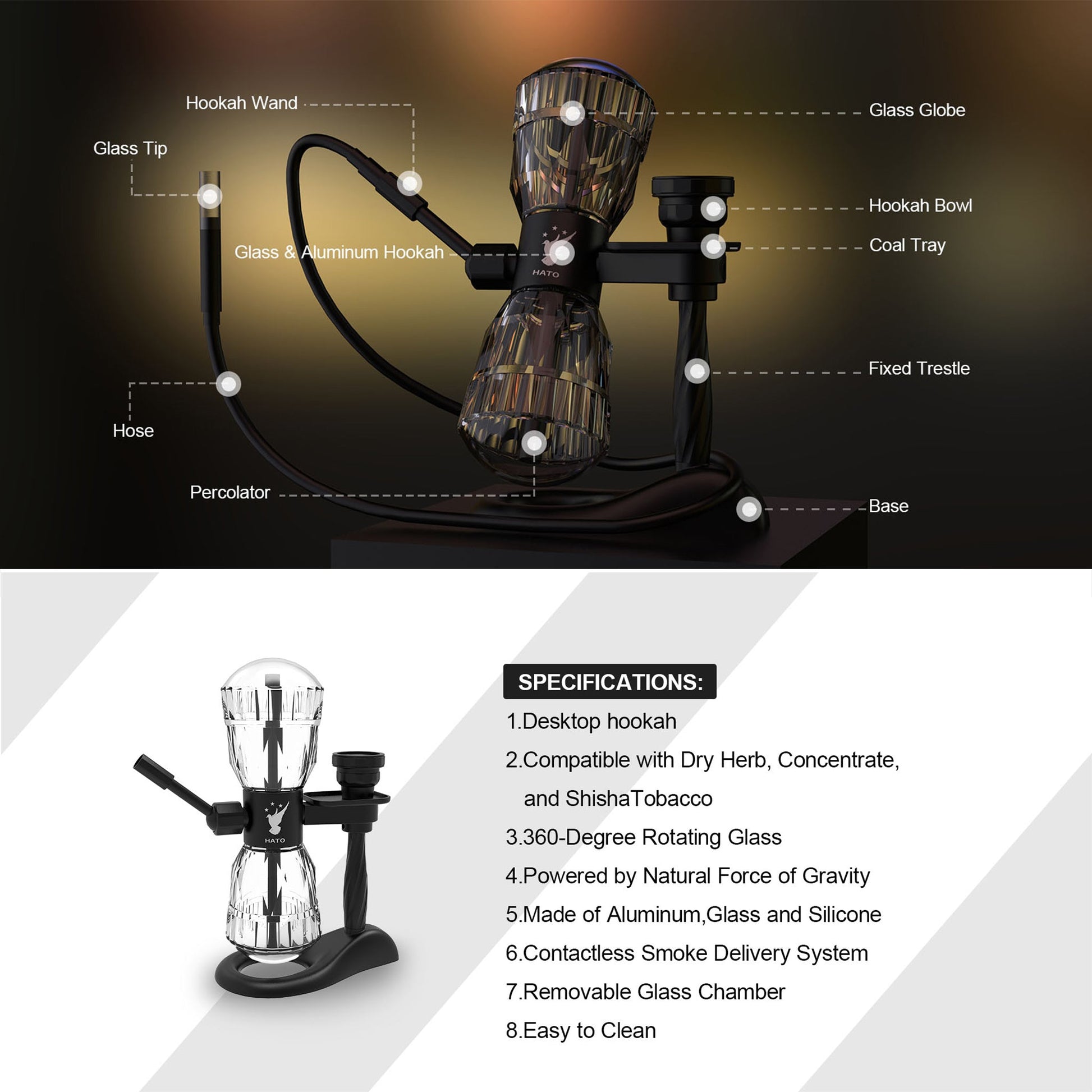 Hato 3 in 1 Gravity Bong 15in Black