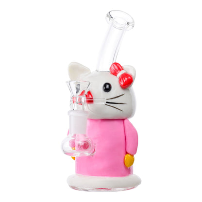 Kitty Cat Bubbler Bong 7in Borosilicate Glass