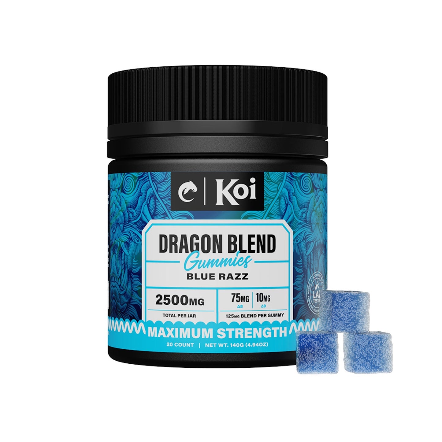 Koi Dragon Blend Blue Razz Gummies 2500mg 20ct
