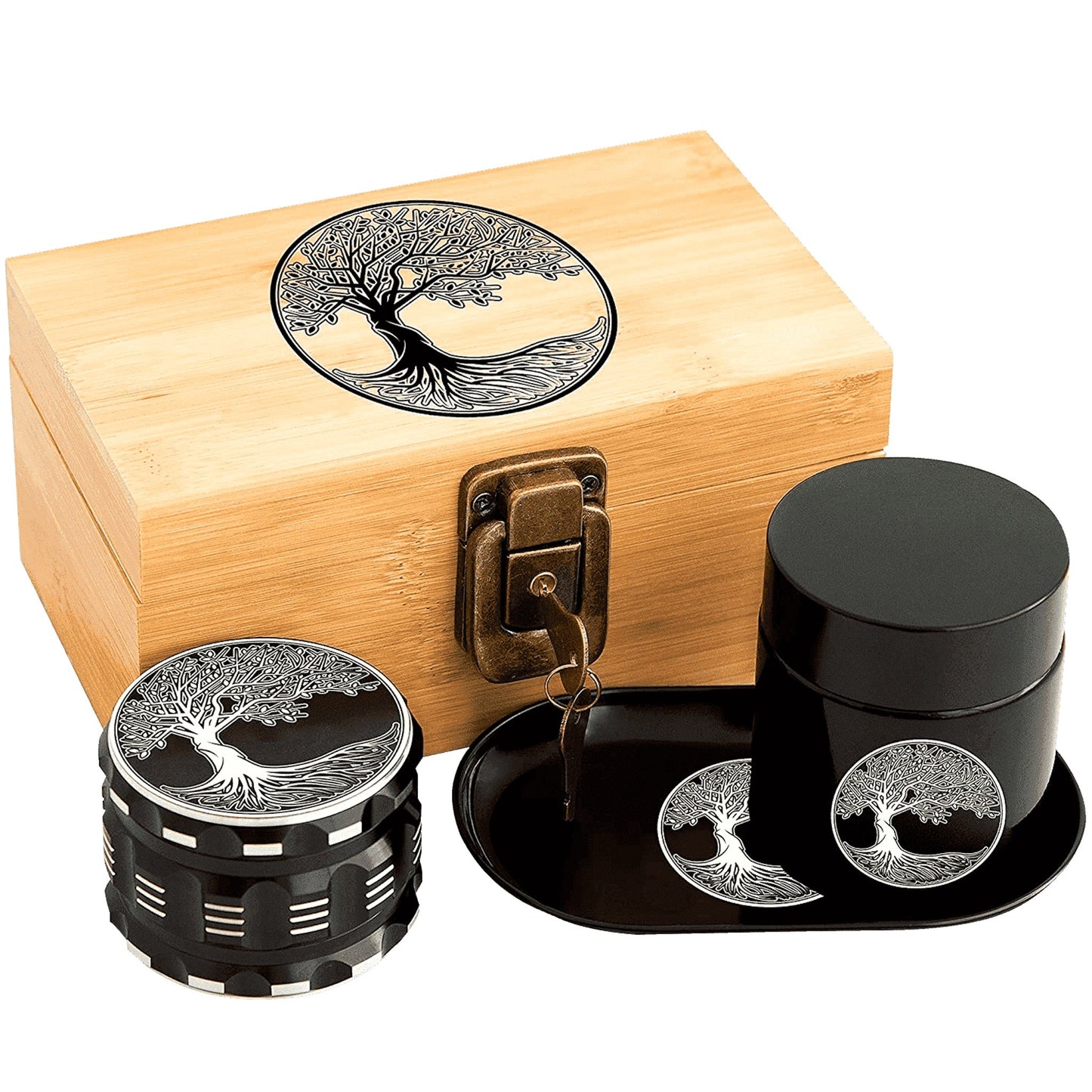 Kozo Stash Box With Grinder And Rolling Tray Wooden