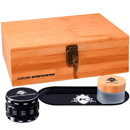 KOZO Stash Box Wooden Storage With Grinder Jar Tray