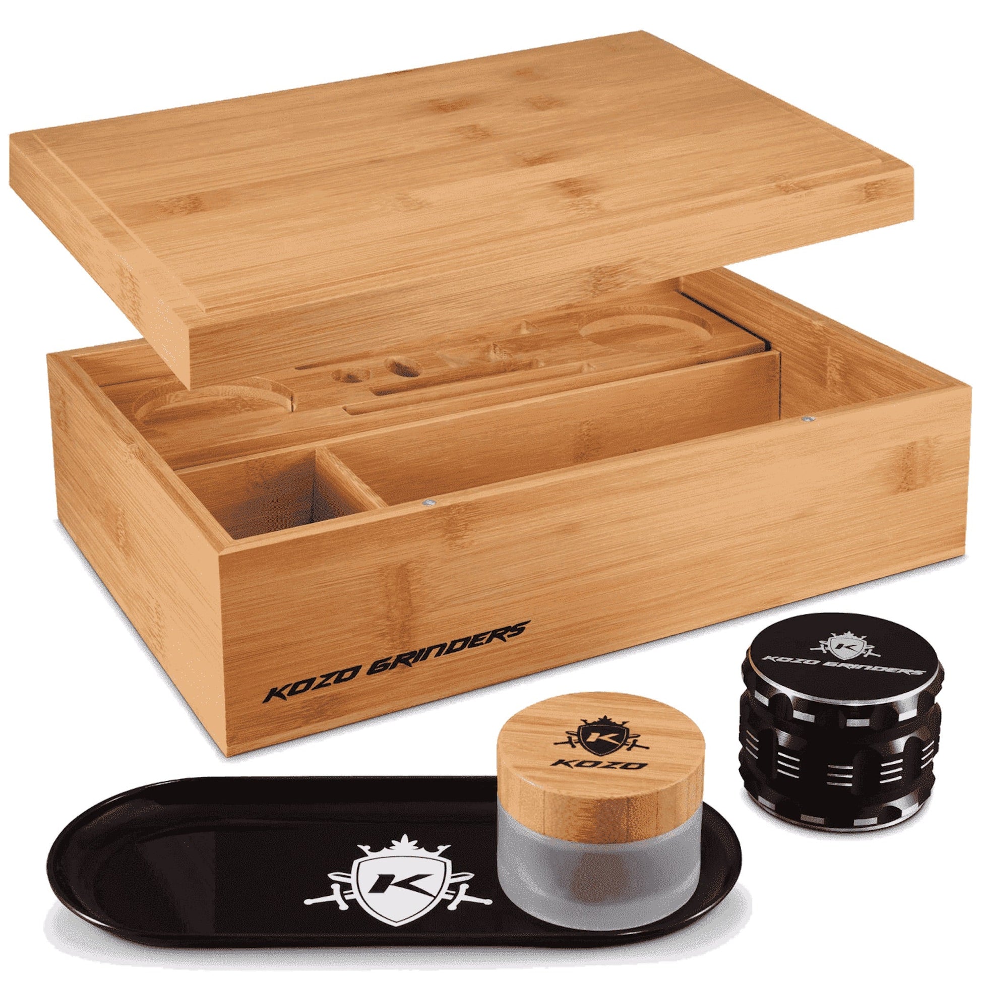 KOZO Stash Box Wooden Storage With Grinder Jar Tray