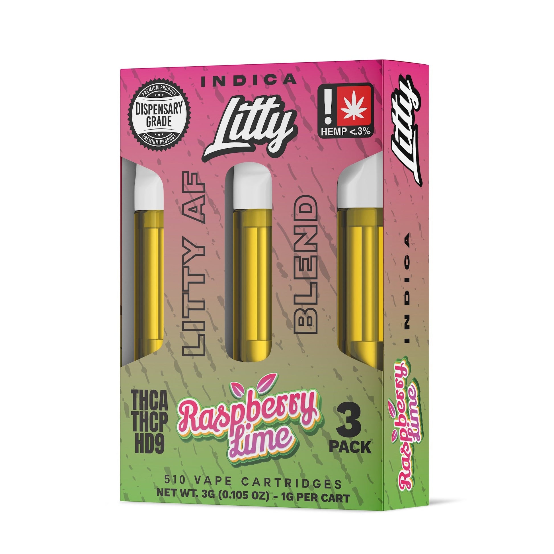 Litty AF Blend Raspberry Lime THC-A Cartridge 3 Pack
