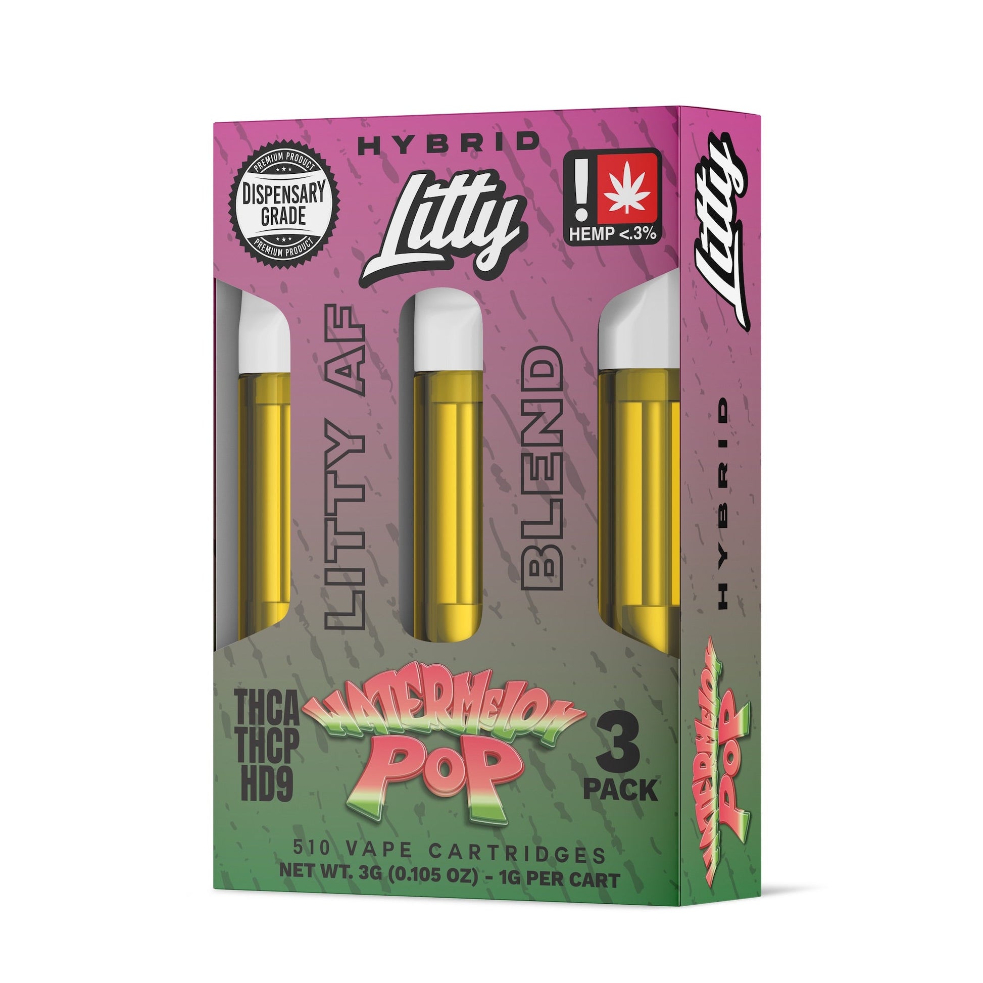 Litty AF Blend Watermelon Pop THC-A Cartridge 3 Pack
