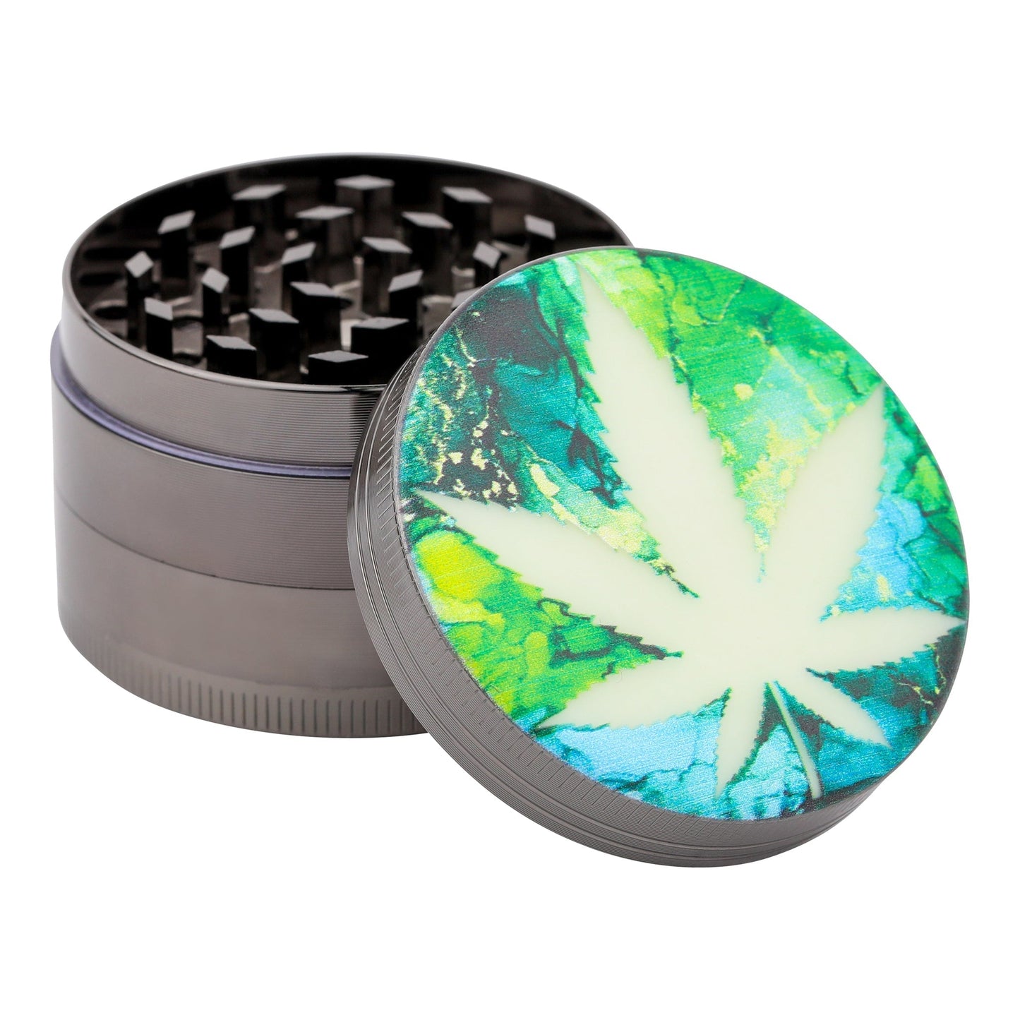 Luminous Leaf Grinder 52mm 4-Piece Metal Glow Blue Purple