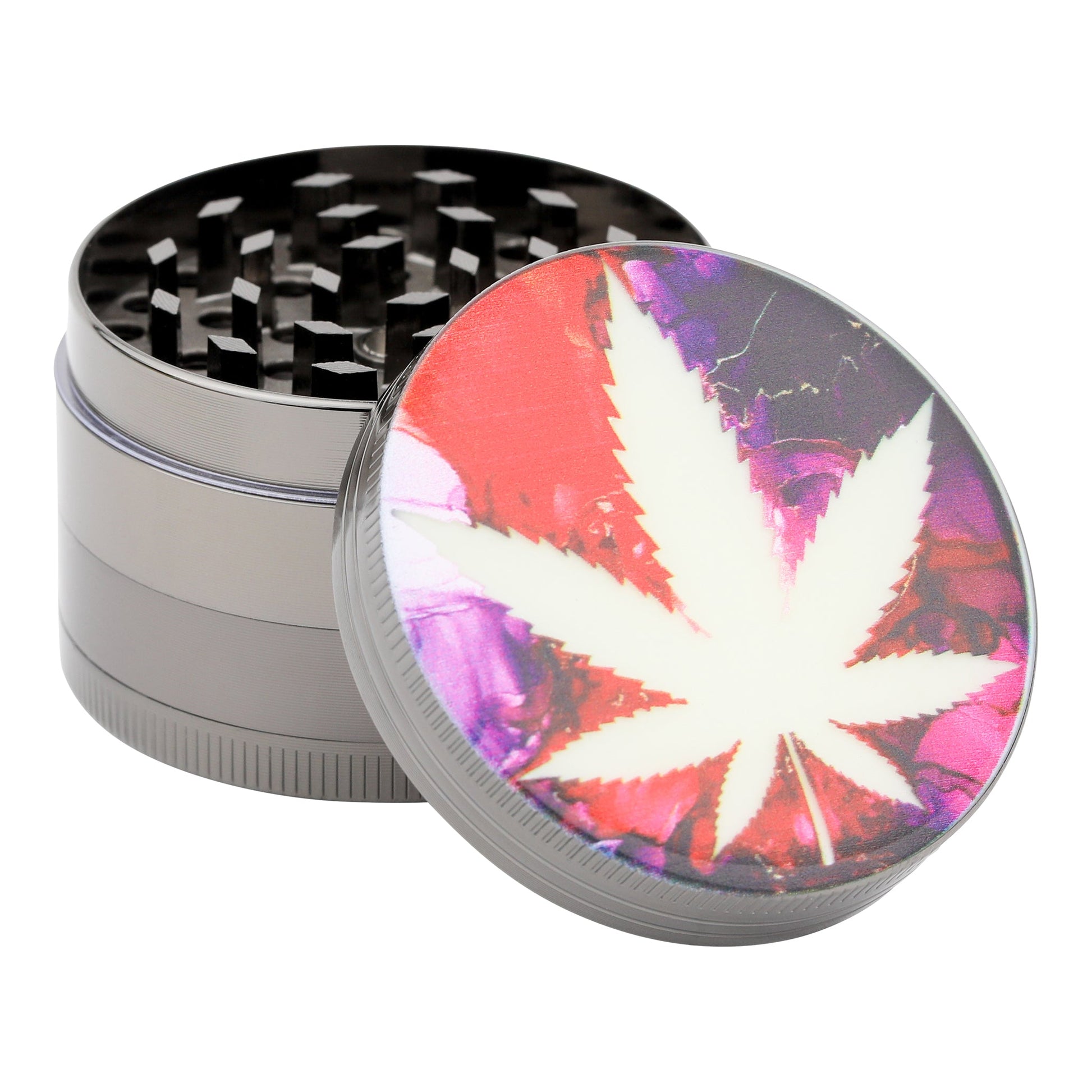 Luminous Leaf Grinder 52mm 4-Piece Metal Glow Blue Purple