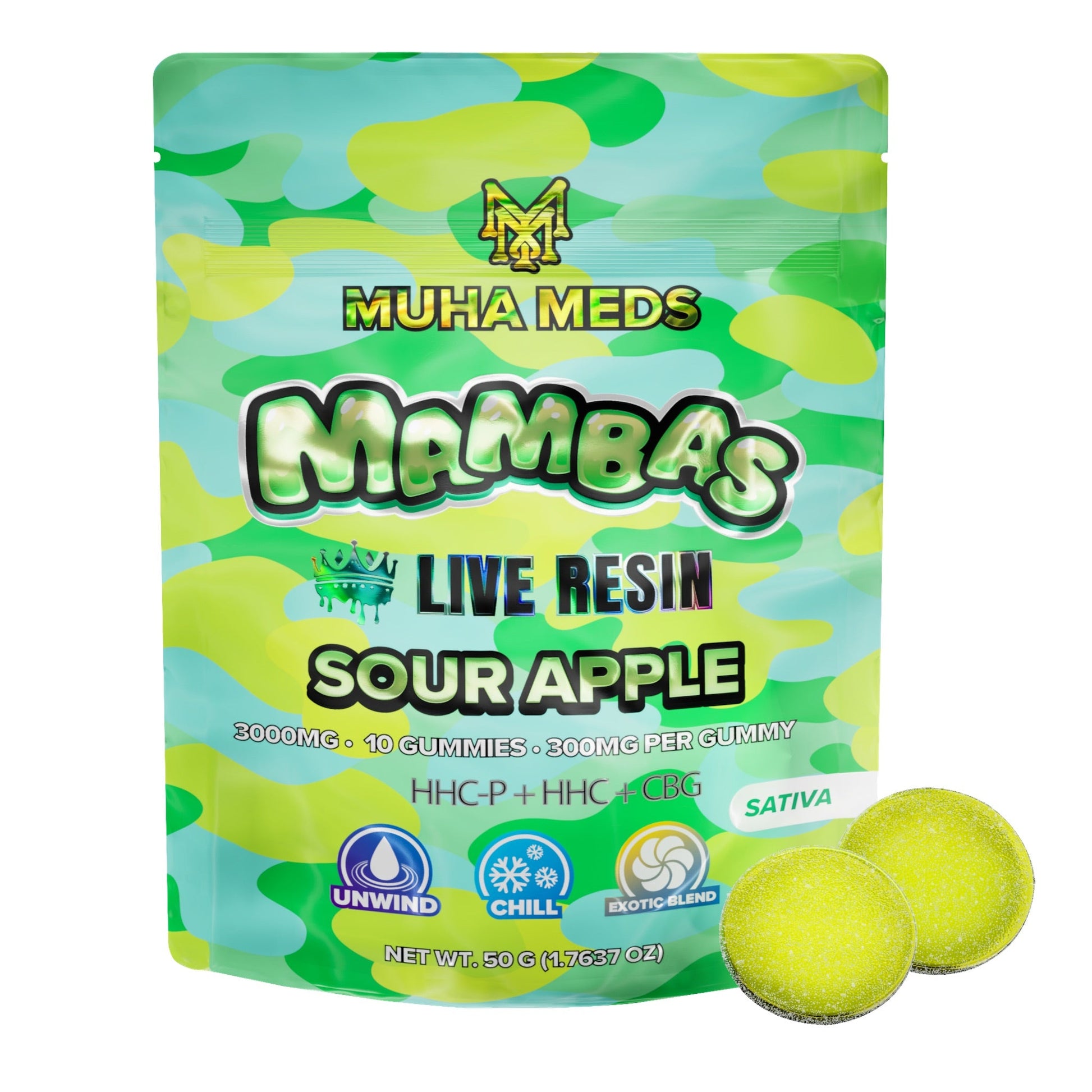 Muha Meds Live Resin Sour Apple Gummies 3000mg 10ct